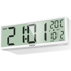 XREXS 14.5 Inch Digital Wall Clock, Time, Calendar, Temperature, DST Function, Battery Operated, for Bedroom, Living Room, Classroom, Office (White)