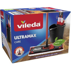 Vileda ULTRAMAX Care Complete Set, Floor Mop with Handle, Bucket with PowerPress, for Sensitive Floors, 100% Recycled Microfibre, Quick-Drying Floor