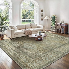 GENIMO Living Room Rug, 160 x 230 cm, Green Rug, Bedroom, Washable Short Pile Boho Carpet, Durable and Easy Care, Oriental Ethnic Pattern, Balcony Conservatory Carpet