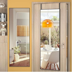 Hasipu Wall Mirror Metal Frame, 130 x 40 cm Mirror Tempered Glass, Full Body Mirror Wall & Door Mounting, Door Mirror with Hooks, Hanging Mirror for Bedroom, Wardrobe, Entrance, Square Black