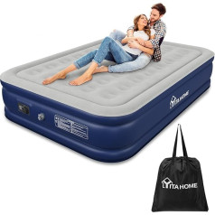 YITAHOME 2 x 1.5 m Air Mattress for 2 People, Self-Inflating Air Bed with Integrated Electric Pump, Inflatable Mattress Bed with Bag and Repair Patches for Guest Room, Camping, Blue/Grey