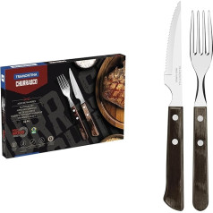 Tramontina 21199/909 Steak Cutlery Set 12 Pieces with Brown Handles Double Riveted