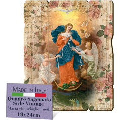 Fratelli Bonella Madonna with Knot in Vintage Style, Painting Made of Poplar Wood, Thickness 8 mm, Madonna Picture for Bedroom, 19 x 24 cm, 100% Made in Italy