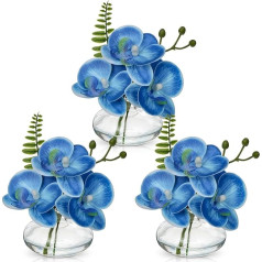 Briful Set of 3 Artificial Flowers Artificial Orchids Artificial Flowers Like Real Decorative Flowers with Glass Vase Bathroom Decoration Artificial Plant for Living Room Party Office Bathroom