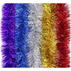 Brinny Pack of 30 2 m Christmas Tinsel Garland Twist Shiny Metallic Christmas Tree Decoration Hanging Decoration for Wreath Wedding Birthday Party Festival - Multicoloured