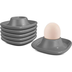 Flexzion Egg Cups for Soft Boiled Eggs - Set of 6 Ceramic Egg Holders - Stackable Egg Cups with Base for Serving, Breakfast, Brunch - Kitchen Table Decoration, Grey