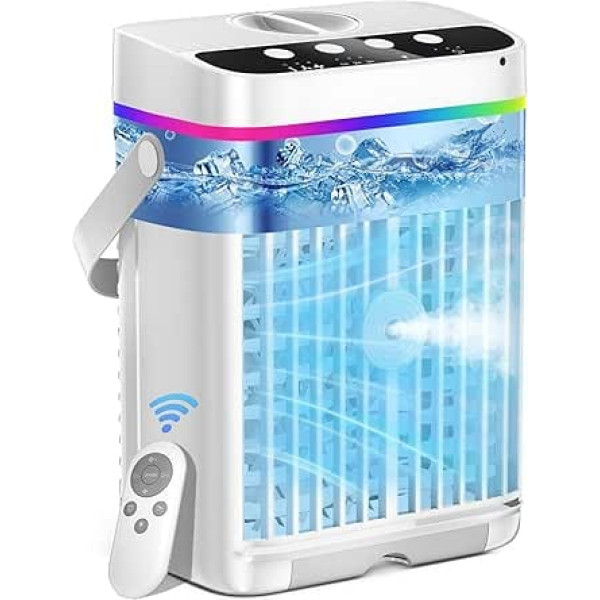Mobile Klimaanlage, 4 in 1 Klimaanlage Mobil mit Kühlen Nebel, Klimagerät Mobil ohne Abluftschlauch Luftkühler Mini mit 3 Stufen & 7 Farben Nachtlicht, Tragbarer Air Conditioner für Zuhause/Büro