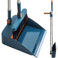 FKKFSS Kehrschaufel und Besen mit langem Griff, winddicht, vertikale Verlängerungsstange, schwenkbares Besen-Set, Blau