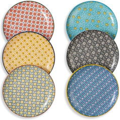 Dessert Plates, Porcelain Plates, Colourful Breakfast Plates, Flat Salad Plates, Cake Plates, Colourful Ceramic 6-Piece Plate Set for Dessert, Salad, Breakfast, Microwave and Dishwasher Safe, 20 cm