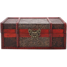 Buachois Vintage Wooden Treasure Chest 23 x 16 x 10 cm Small Chinese Style Antique Decorative Jewellery Toy Chest Pirate Box for Home Decoration Organisation Box