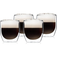 Design Latte Macchiato Glasses, Double-Walled Cappuccino Cups Made of Borosilicate Glass, Tea Glasses, Dishwasher-Safe Coffee Cups Set, (4 x 250 ml)