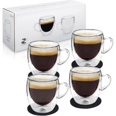 Zobel Coffee Cups 200 ml Set of 4 Double-Walled Coffee Glasses Made of Borosilicate Glass with Felt Coasters Dishwasher Safe and Heat Resistant Cappuccino Cups