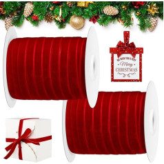 Cindeer 100 Yards Velvet Valentine's Day Ribbons Velvet Gift Ribbons Satin Vintage Border Velvet Ribbons Rolls for Gift Packaging Hair Bow Craft Party Wedding (Red, 3/8