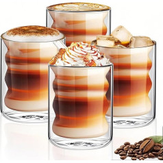 Set of 4 Double Wall Glass Coffee Cups and Mugs 200ml Insulated Latte Glasses Cappuccino Latte Macchiato Glasses Heat Resistant Double Layer Glass Coffee Cups Transparent