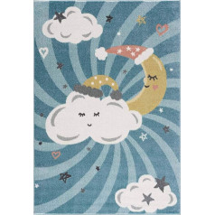 carpet city Children's Rug Children's Room Blue – 160 x 230 cm – Moon Clouds Stars – Children's Room Rugs Girls Boys – Baby Room Rug – Play Mat