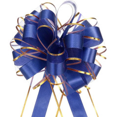 sourcing map 5 Pieces 8 Inch Gold Edge Organza Car Gift Wrap Bow for Wedding Car Baskets Gifts Christmas Bow Dark Blue