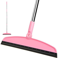 Floor Squeegee, Squeegee Broom Sweeping Water and Pet Hair, Rubber Broom with Long Handle for Bathroom, Kitchen, Shower, Glass Window, Garden, Garage, Courtyard (Pink)