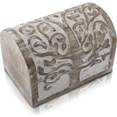 Great Birthday Gift Ideas, Handmade Decorative Wooden Jewellery Box with Tree Carvings Jewellery Organiser Storage Box Treasure Chest Jewellery Holder Storage Lock (White)