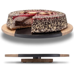 Rotating Slate Plate with Precious Wood, Round Serving Plate, Cake Plate, Sausage Plate, Cheese Plate, Slate Plate, Wooden Cake Plate with Foot, Serving Plate, Turntable, Cake Stand,