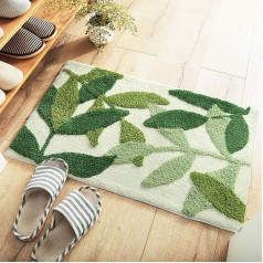 Bath Mat Absorbent Non-Slip Long Pile Microfiber Extra Soft Machine Washable Bath Mat for Bathroom Shower Bathroom Bedroom 50x80cm Green Leaf