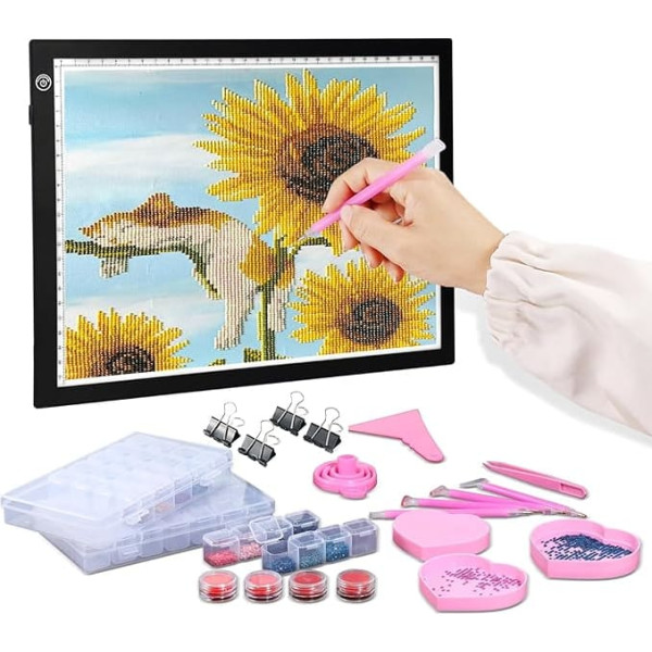 RTjoy A4 LED Light Pad for Diamond Art Kits, USB Powered Light Board, Adjustable Brightness, Track Light Box with Diamond Art Accessories for Diamond Art Craft (Black)