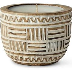 Handmade Wooden Candle in Boho Style - Rustic Candle Made from Sustainable Suar Wood - Decorative Candle for Living Room, Balcony & Bathroom, Boho Candle in Wooden Bowl
