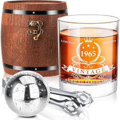 LIGHTEN LIFE 60th Birthday Gifts for Men, 1965 Whiskey Glass Set in Barrel Box, Whiskey Glass for 60th Birthday for Dad and Husband