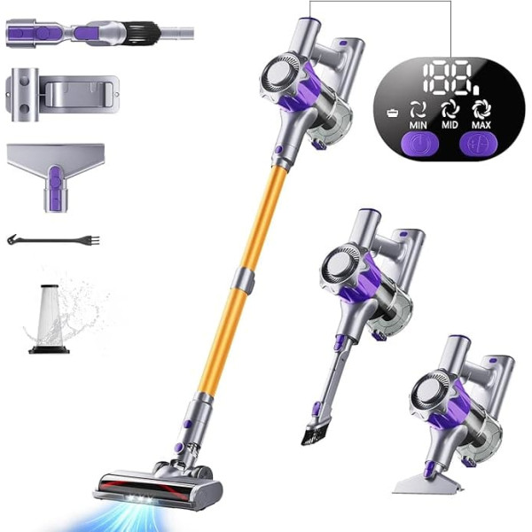 Battery Vacuum Cleaner, 40,000 Pa/450 W Cordless Vacuum Cleaner with Smart Display, Up to 50 Minutes Runtime, Cordless Vacuum Cleaner with Automatic Mode and Anti-Tangling Brush for Carpet, Hard Floor