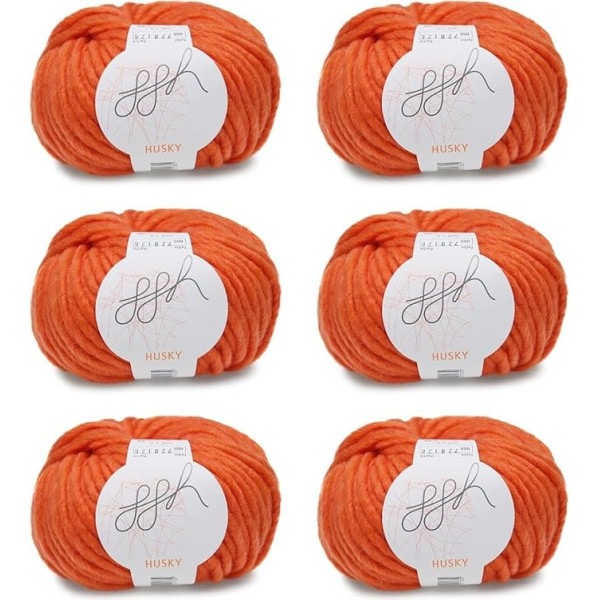 ggh Husky Box - 6 Balls - Thick Virgin Wool - Suitable for Knitting or Crocheting - Colour 055 - Coral Orange