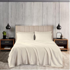 3 Piece Sheet Set 100% Egyptian Cotton Flat Sheet + 2 Pillowcases 800 Thread Count Soft and Breathable Ivory UK Single Size