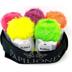 Creative Bubble Yarn Crochet Yarn Knitting Yarn Craft Yarn Washing Sponge Yarn Neon Colours: 17 Purple 25 Neon Orange 26 Neon Pink 27 Neon Yellow 28 Neon Green 5 x 50 g with Papiliones Bag