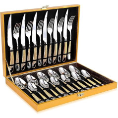 24-Piece Cutlery Set for 6 People, 18/10 Stainless Steel Cutlery Set, Cutlery Set with Knife, Fork, Spoon, High-Quality Stainless Steel Cutlery