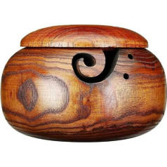 JasCherry Wooden Yarn Bowl, Wooden Yarn Bowl with Lid, Handmade Yarn Bowl, Keep the Yarn Tangle-Free, for Knitting Crochet