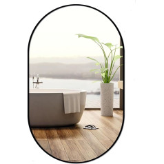 Wall Mirror in Powder-Coated Aluminium Frame Black, Silver, Gold Loft Rectangular Round Living Room Bedroom Bathroom Dressing Room Hallway (Black, K1 - Oval 70 x 50 cm)