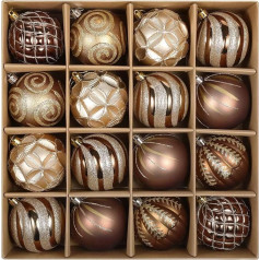 Pack of 16 8 cm Christmas Baubles Bronze Gold Christmas Tree Baubles Plastic Decoration Christmas Shatterproof Christmas Tree Decoration with Hanger, Christmas Tree Baubles for Christmas