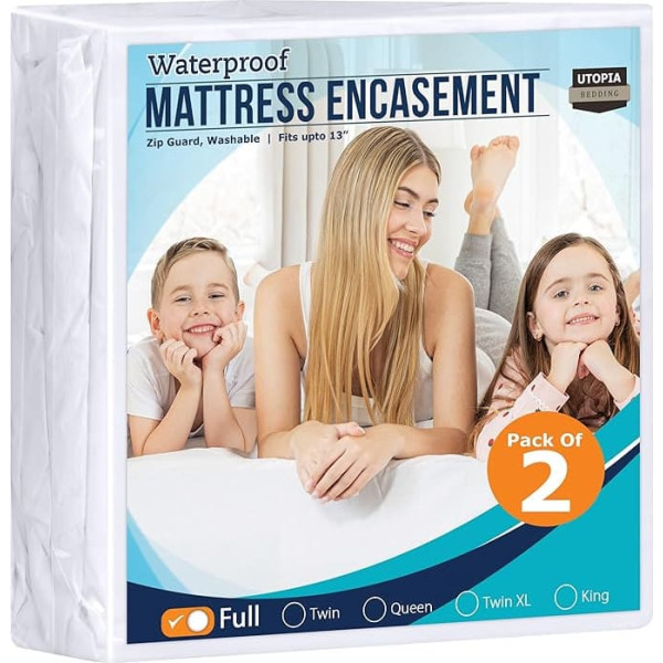 Utopia Bedding Zipped Mattress Cover 100% Waterproof Absorbent 6-Sided Mattress Cover (Pack of 2)