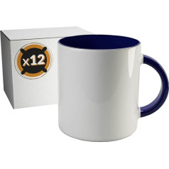 12 White Ceramic Sublimation Cups with Navy Blue Interior | Single Box | 11oz | Category AAA | Microwave and Dishwasher Safe Cricut Compatible