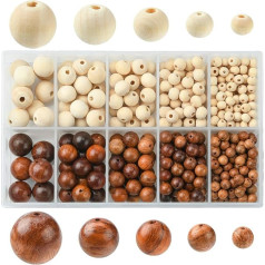 DanLingJewelry 448 Pieces Natural Round Wooden Beads Waxed Loose Spacer Beads for DIY Craft Jewellery Making