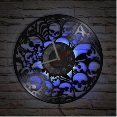 Vinyl Wall Clock Skull Shape with LED Night Light Function Wall Clock Gift for Personalized Home Decor (Multi-Colour)