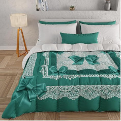 PETTI Artigiani Italiani - Winter Double Face Quilt for Queen Bed, Plain and Digital Print, Flocke Petrol, Made in Italy