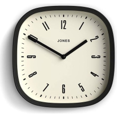 JONES CLOCKS® Marvel Wall Clock Retro Rounded Square Clock 25 cm Black Cool Designer Look for Kitchen, Living Room or Office