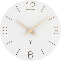 Radio-Controlled Clock MDF Wood Wall Clock Without Ticking Noise Silent 30 cm Quartz Battery Large Easy to Read for Room Home Kitchen Bedroom Office School (White)