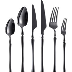 GMAXT Cutlery Set for 6 People, 36-Piece Refined Stainless Steel Cutlery Set, Cutlery Including Knife/Fork/Spoon/Steak Knives, Mirror Polished, Dishwasher Safe (Black)