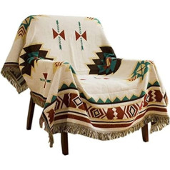 Ethnic Style Blanket with Tassel, Geometric Aztec Pattern Blanket, Bohemian Cotton Blanket, Art Decoration, Navajo Blanket, for Sofa/Bed/Outdoor Quilt