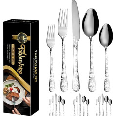 20 Pieces Halloween Skull Cutlery Set Cutlery Set for 4 People Forks Knives Spoons with Skull Pattern Handle Gothic Cutlery Set for Halloween Easter Christmas Silver