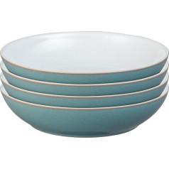 Azure Pasta Bowls Set of 4 Dishwasher Safe Microwave Safe 1050ml 22cm Sea Blue White Ceramic Stoneware Dinnerware Chip and Crack Resistant