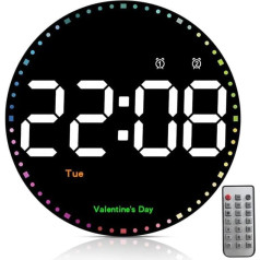 Digital Wall Clock, 10 Inch Digital Clock, Large Display with Remote Control, LED Alarm Clock with Date, Day, Temperature, Timer, Countdown, 2 Alarms for Living Room, Office, Bedroom