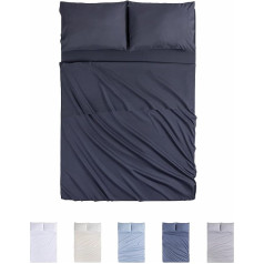 Todocama 4 Piece Bed Linen Set, 4002, Fitted Sheet, Flat Sheet, 2 Pillowcases 50 x 80 cm, for 90 x 190/200 cm Bed, Dark Grey