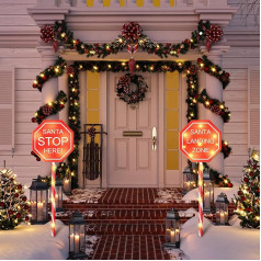 HELESIN Christmas Lighting Candy Canes Outdoor, Pack of 2 Fairy Lights, Candy Canes, 8 Modes, Illuminated, Solar Waterproof LED Santa Claus Signage for Outdoor Christmas Decoration