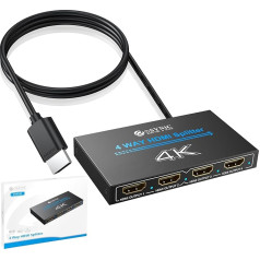 eSynic 4K HDMI Splitter 1x4 - 4K@30Hz, HDMI Switch 4K 3D HD 1080P Support, Plug and Play, Compatible with HDTV, Monitors, Projectors, PS4, Xbox, Blu-ray Players
